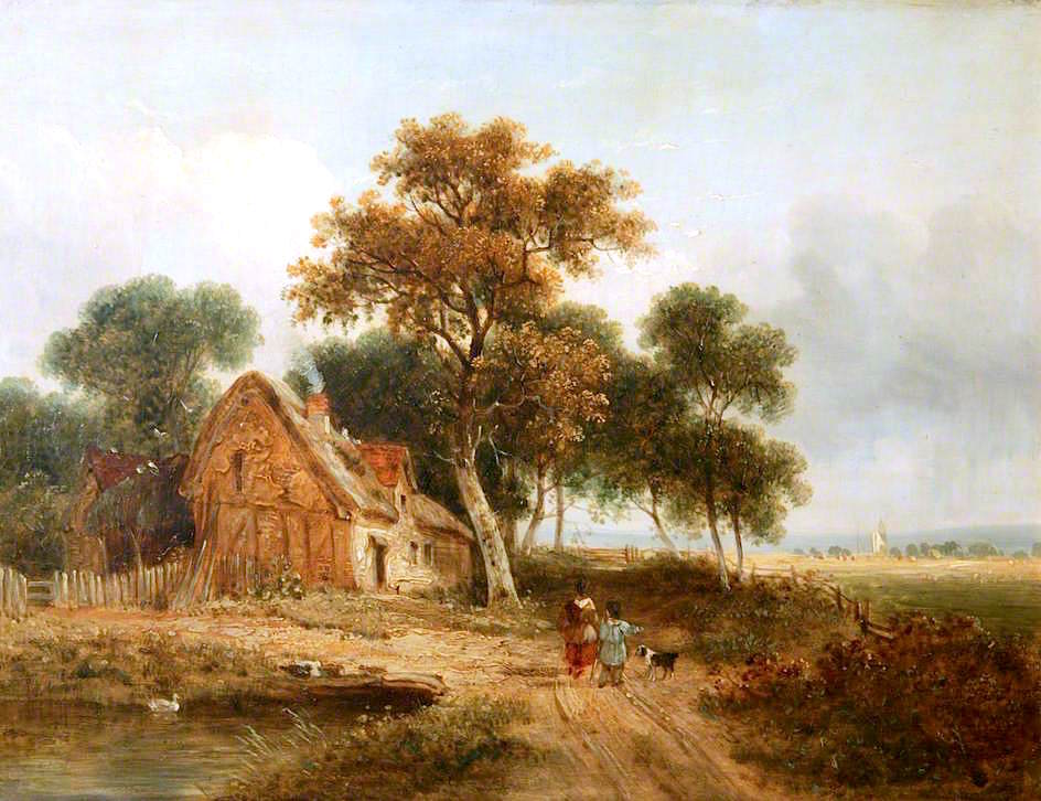 Farmhouse with Pond, vintage artwork by Samuel David Colkett, A3 (16x12") Poster Print
