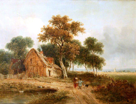 Farmhouse with Pond, vintage artwork by Samuel David Colkett, A3 (16x12") Poster Print