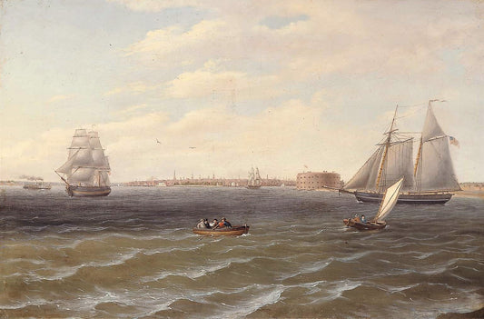 New York Harbor, vintage artwork by Thomas Birch, 12x8" (A4) Poster