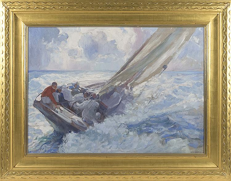 Yacht Racing, Buzzard Bay, vintage artwork by Clifford Warren Ashley, 12x8" (A4) Poster