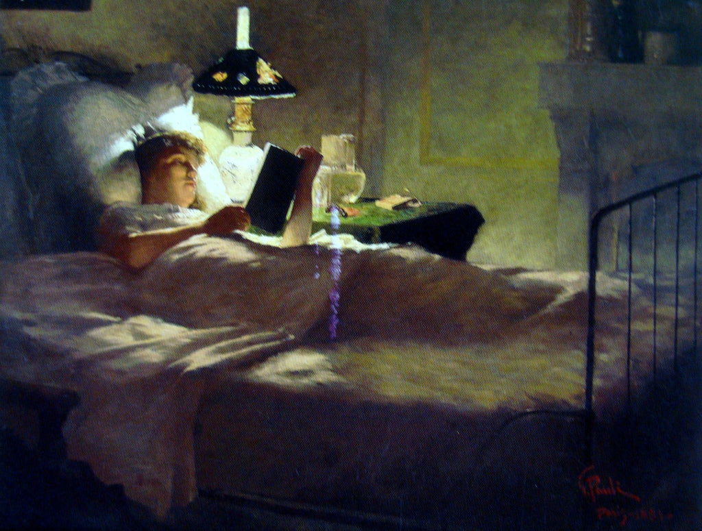 Evening Reading, vintage artwork by Georg Pauli, 12x8" (A4) Poster