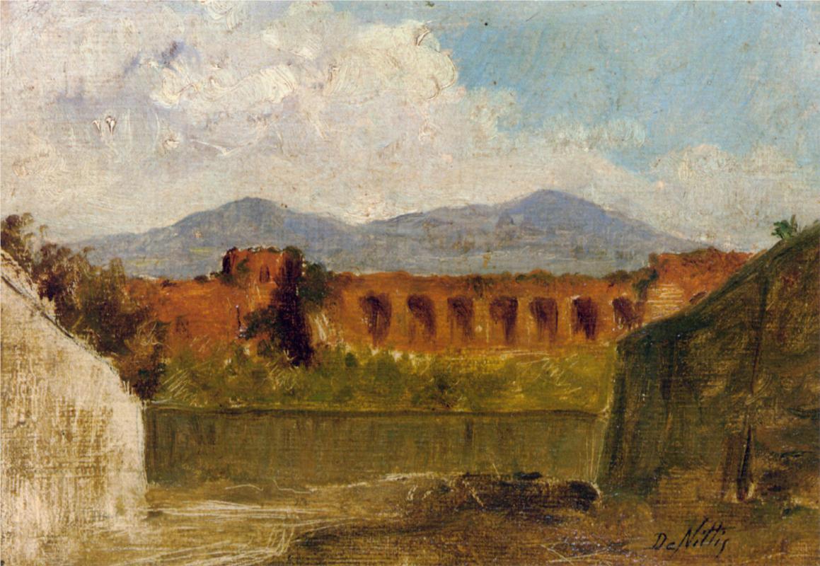 A Roman Aqueduct, vintage artwork by Giuseppe de Nittis, 12x8" (A4) Poster