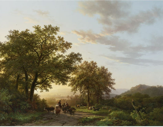 Travellers with Cattle and Donkeys on a Sunlit Path, vintage artwork by Barend Cornelis Koekkoek, A3 (16x12") Poster Print