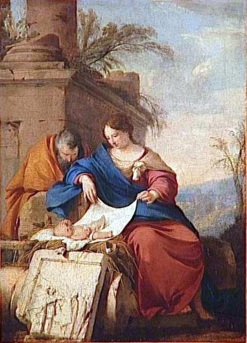 Rest of the Holy Family (study), vintage artwork by Laurent de La Hyre, 12x8" (A4) Poster