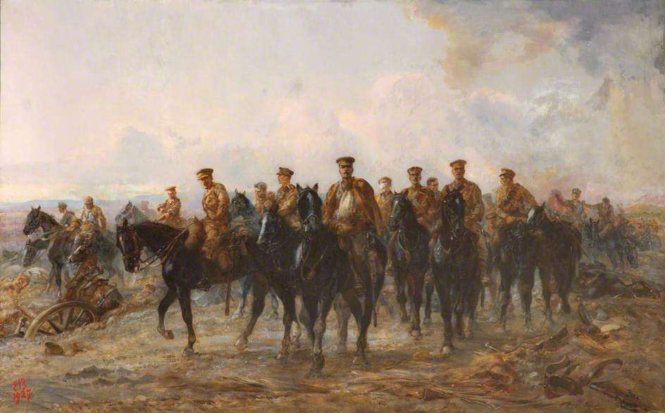 The Royal Horse Guards Retreat from Mons, 1914, vintage artwork by Elizabeth Southerden Thompson Butler, 12x8" (A4) Poster