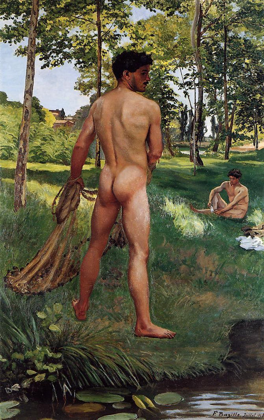 Fisherman with a Net, vintage artwork by Jean Frederic Bazille, 12x8" (A4) Poster