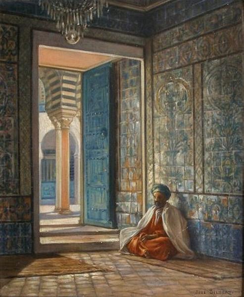 Priere dans la Mosquee de Kairouan by Jose Silbert,A3(16x12")Poster