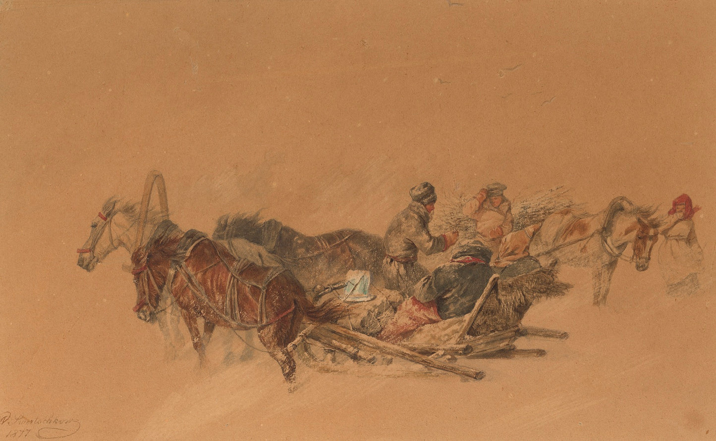 Meeting in the Blizzard, vintage artwork by Nikolai Sverchkov, A3 (16x12") Poster Print