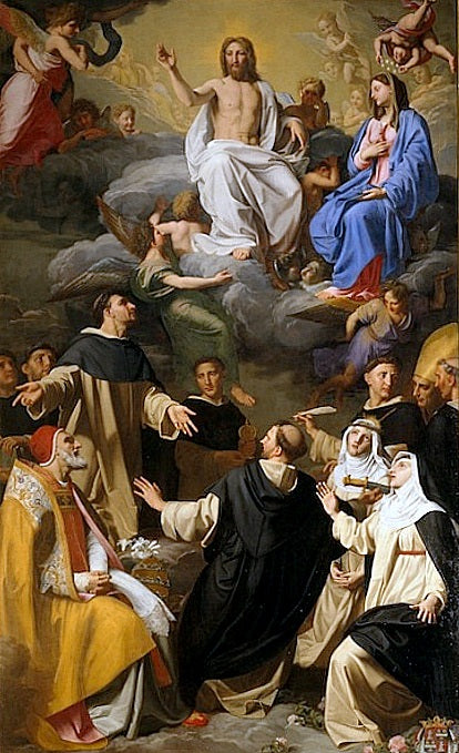 Saint Dominic Presenting the Dominican Order to Christ, vintage artwork by Nicolas Colombel, 12x8" (A4) Poster