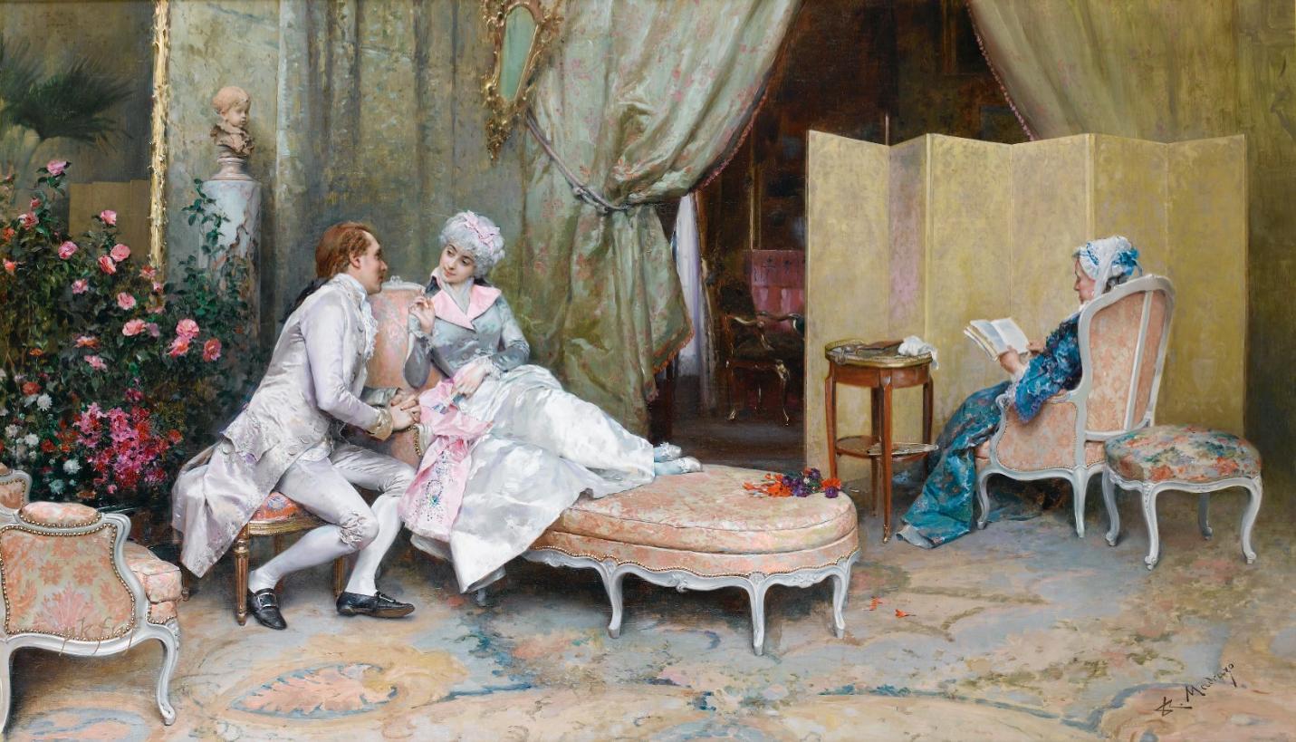 Flirtation, vintage artwork by Raimundo de Madrazo y Garreta, 12x8" (A4) Poster