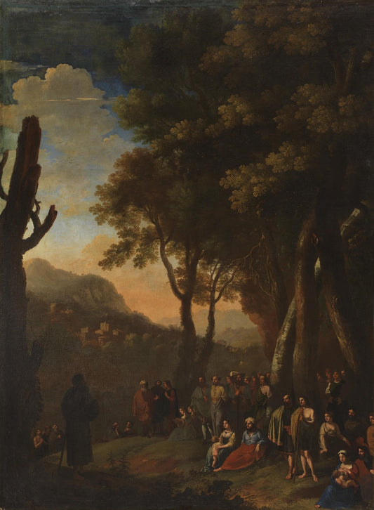 Landscape with a Hermit Preaching, vintage artwork by Herman van Swanevelt, 12x8" (A4) Poster