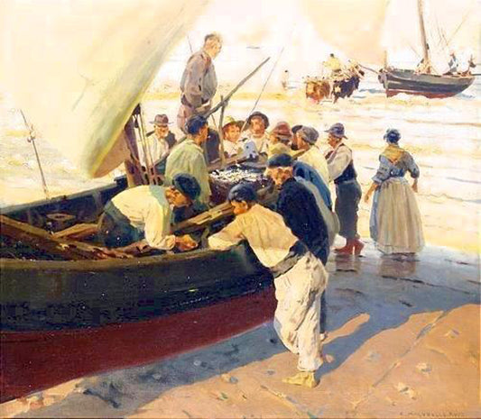 En la barca, vintage artwork by Enrique Martinez Cubells, 12x8" (A4) Poster