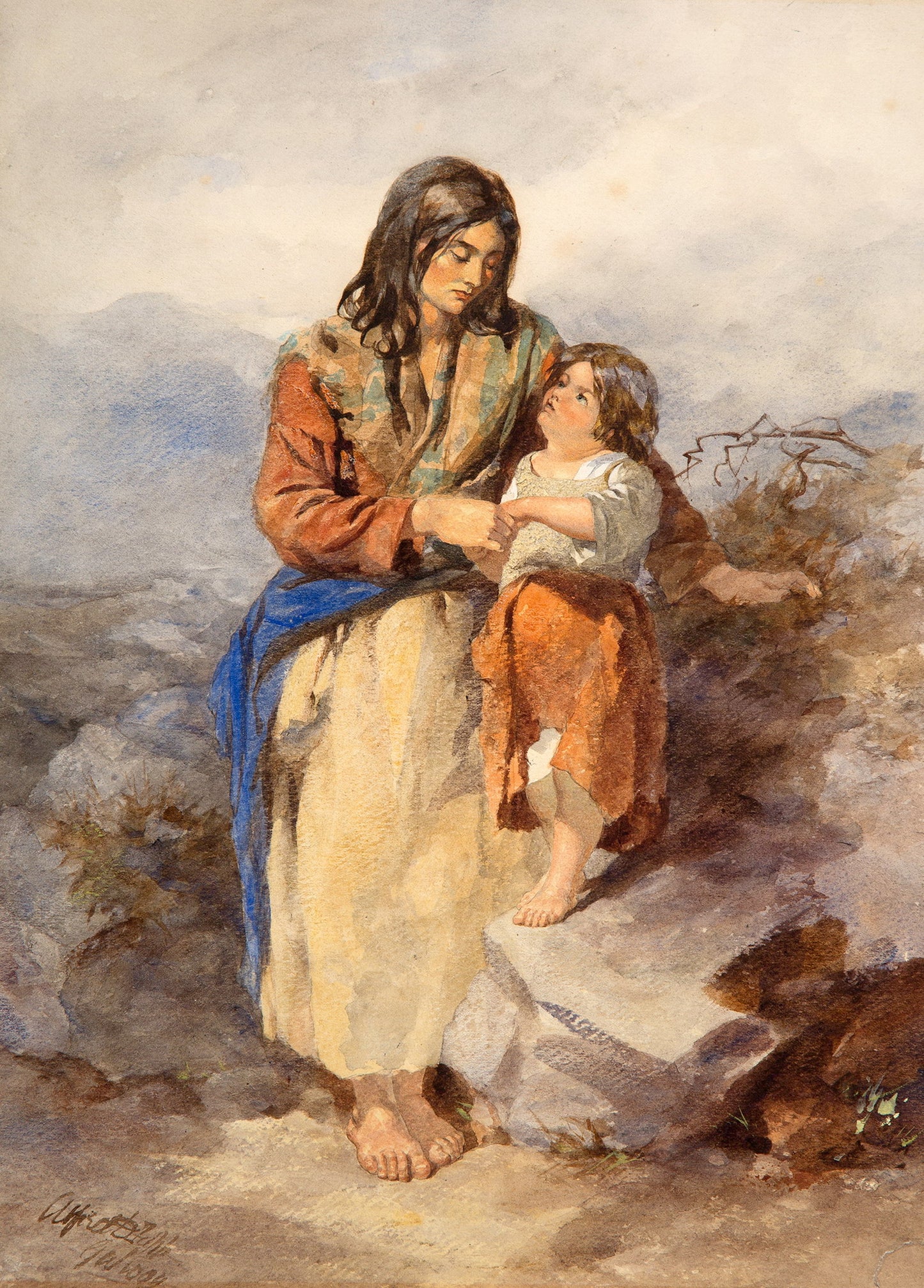 Galway Woman and Child, vintage artwork by Alfred Downing Fripp, A3 (16x12") Poster Print
