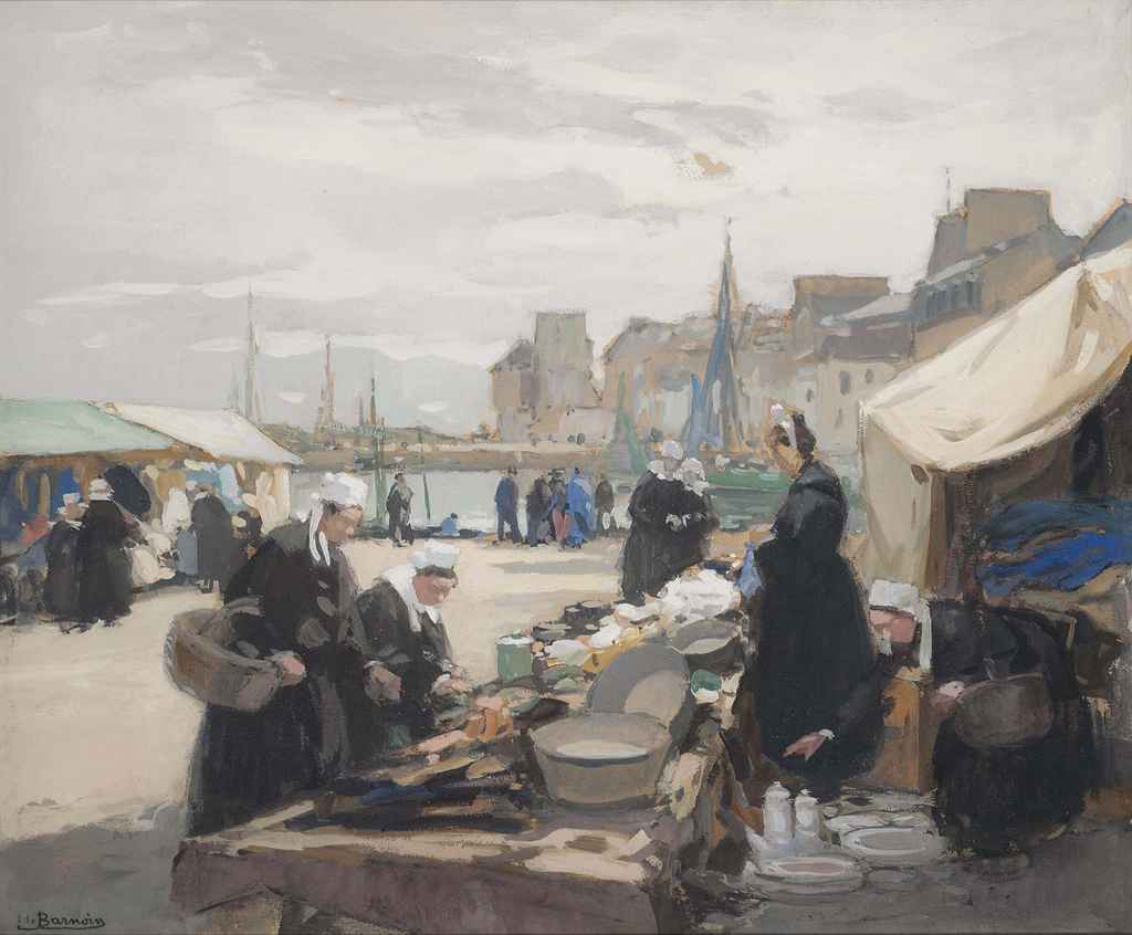 Bretons at a market by Henri Alphonse Barnoin,16x12(A3) Poster