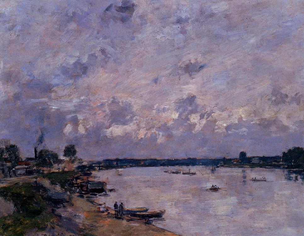 The Banks of the Seine at Caudebec en Caux, vintage artwork by Eugène-Louis Boudin, 12x8" (A4) Poster