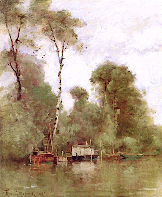 Boats at River Side, vintage artwork by Paul-Desire Trouillebert, 12x8" (A4) Poster