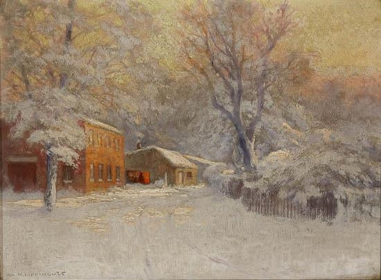 Blacksmith in the Winter, vintage artwork by William Henry Lippincott, 12x8" (A4) Poster