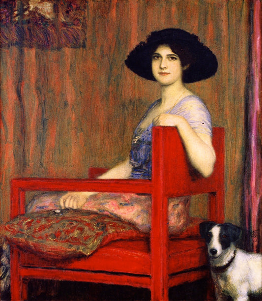 Mary in a Red Chair, vintage artwork by Franz von Stuck, 12x8" (A4) Poster