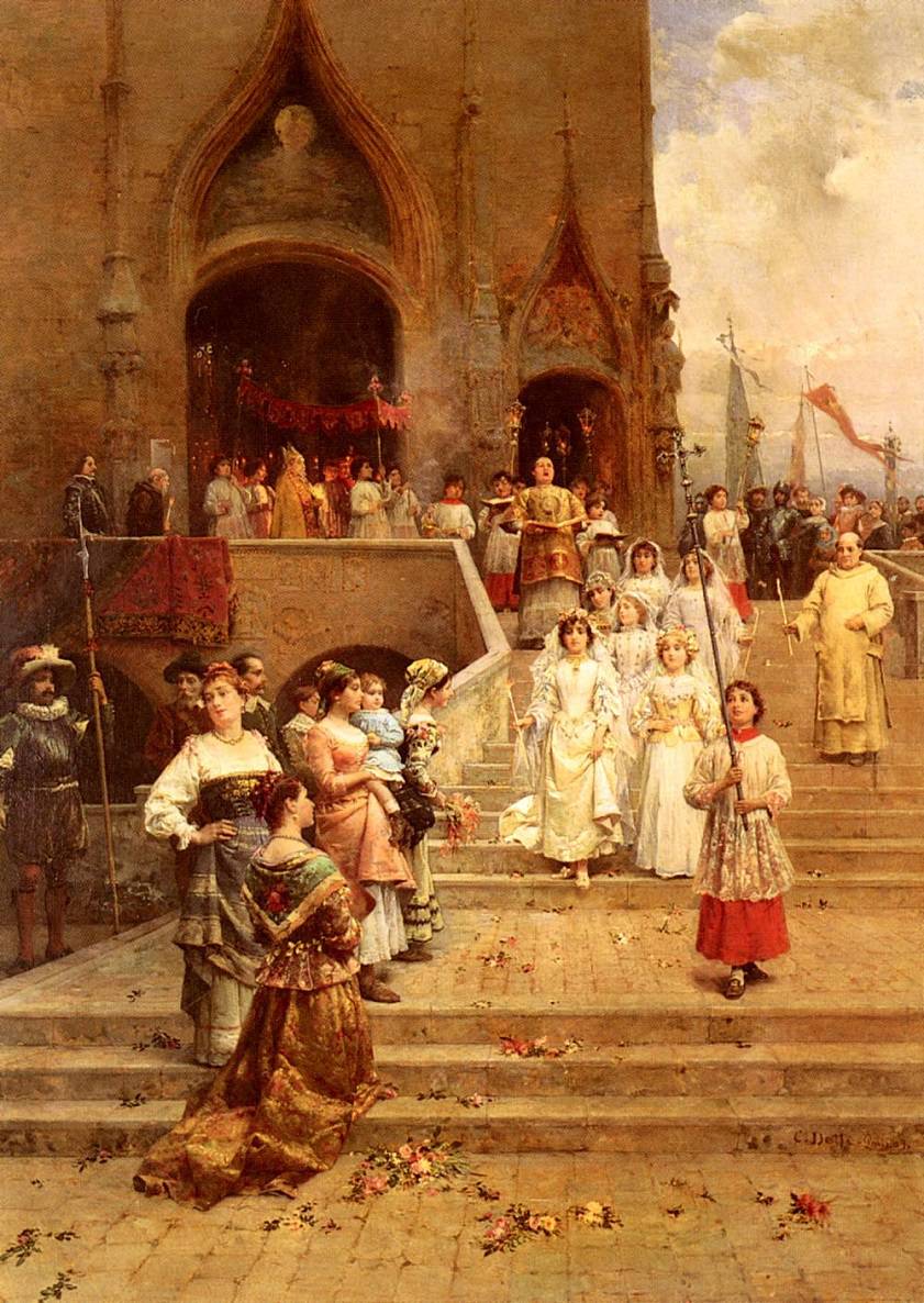 The Confirmation Procession, vintage artwork by Cesare Augusto Detti, 12x8" (A4) Poster