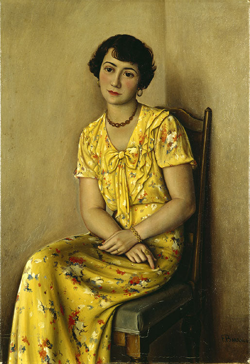 Young Girl in Yellow, vintage artwork by François-Emile Barraud, 12x8" (A4) Poster