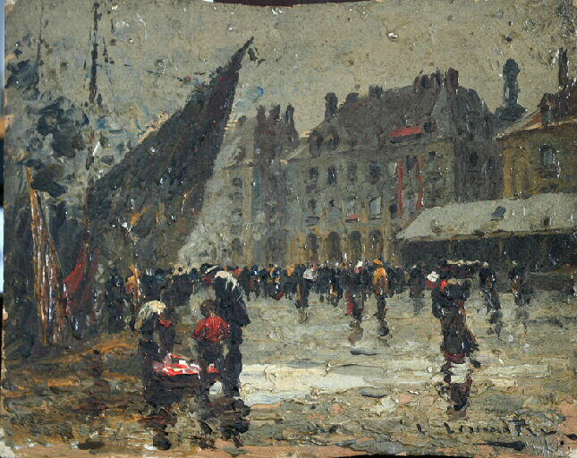 Le Quai Duquesne, Dieppe, vintage artwork by Leon-Jules Lemaître, 12x8" (A4) Poster