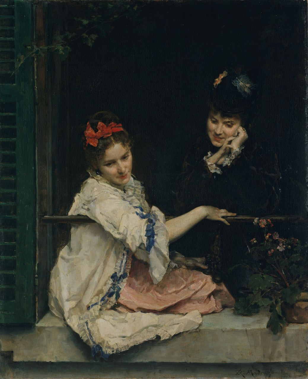 Girls at a Window, vintage artwork by Raimundo de Madrazo y Garreta, 12x8" (A4) Poster