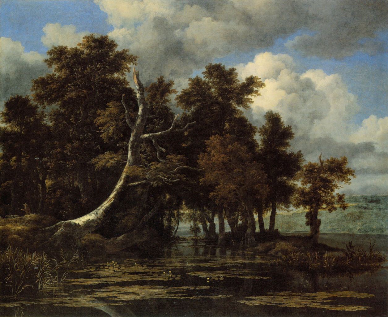 Oaks at a lake with Water Lilies, vintage artwork by Jacob van Ruisdael, 12x8" (A4) Poster