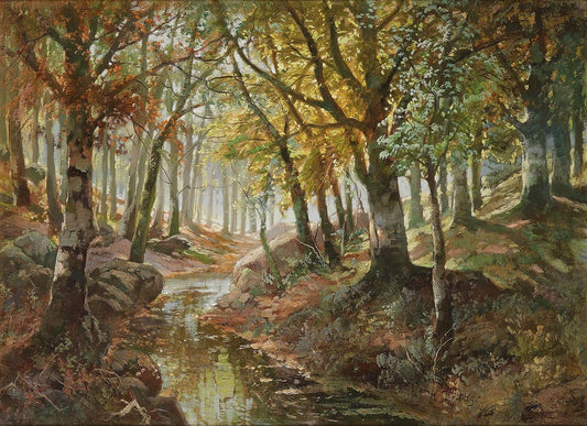 River Landscape in Autumn, vintage artwork by Karl Vikas, 12x8" (A4) Poster