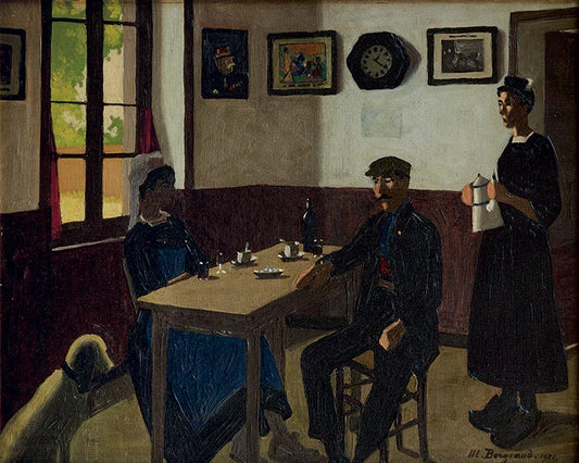 Le grand blesse, scène de cafe, vintage artwork by Marius Borgeaud, 12x8" (A4) Poster