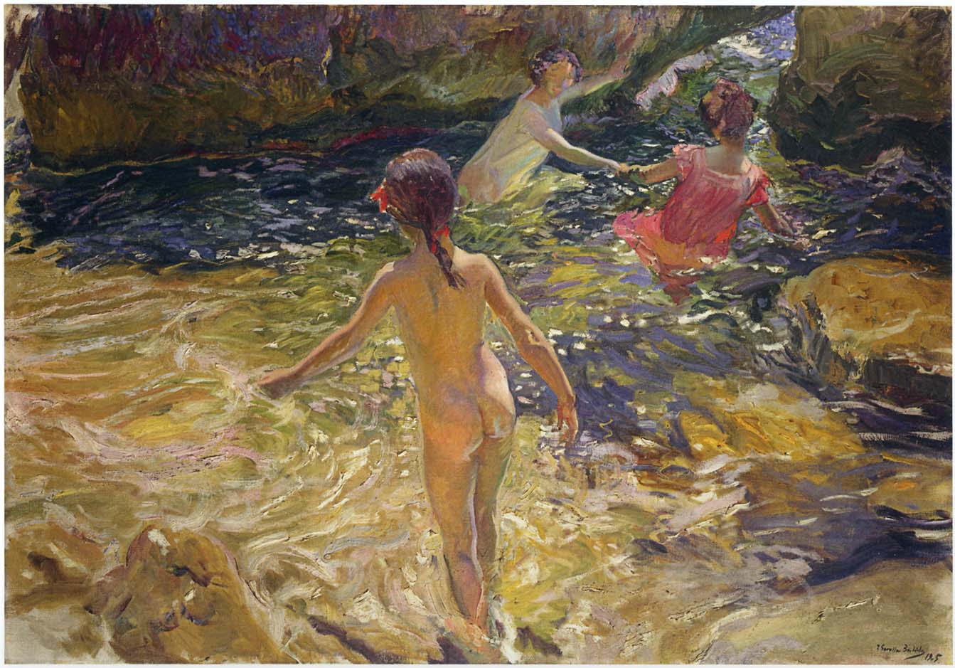 The Bath, Javea, vintage artwork by Joaquin Sorolla y Bastida, 12x8" (A4) Poster