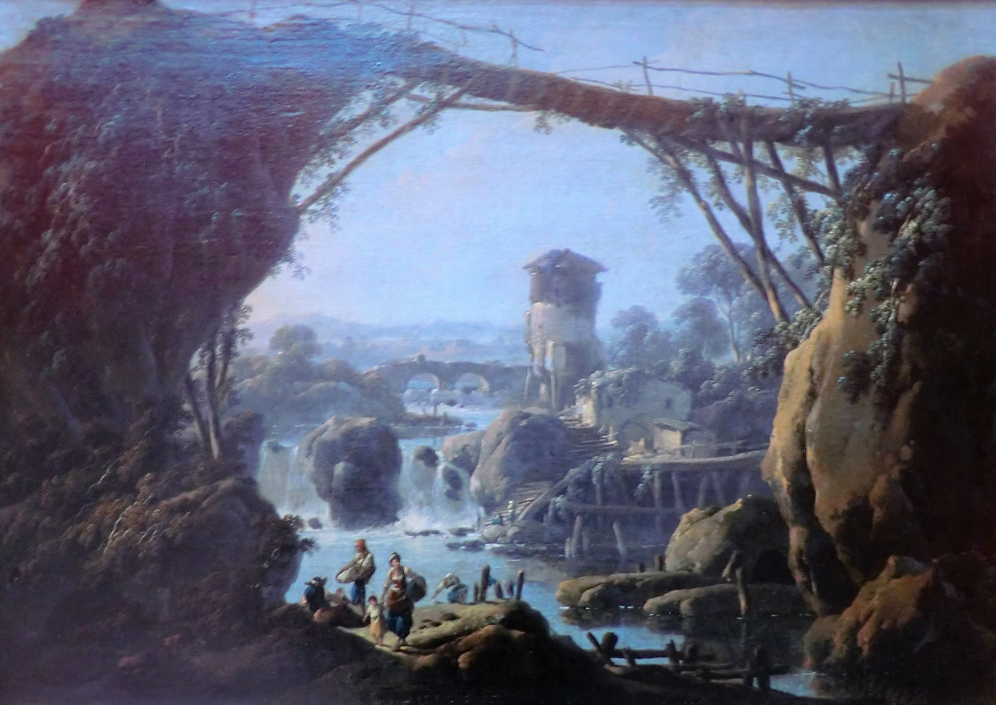 Landscape with Washerwomen and Peasants, vintage artwork by Jean Pillement, 12x8" (A4) Poster