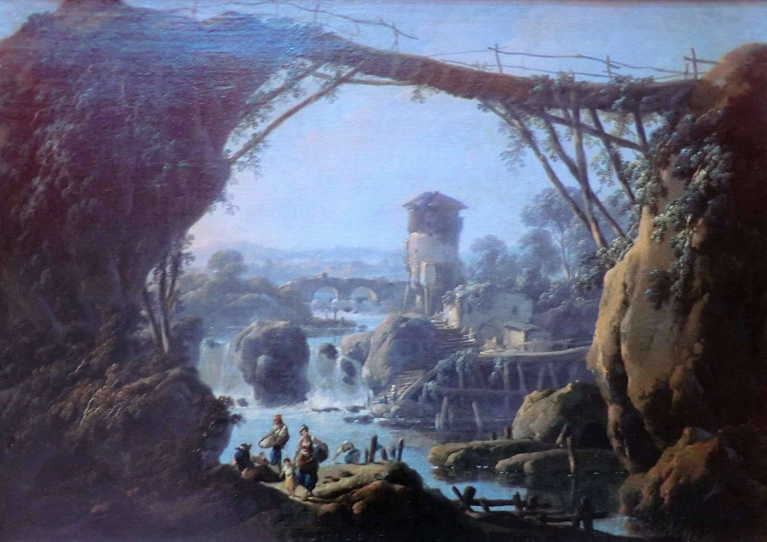 Landscape with Washerwomen and Peasants, vintage artwork by Jean Pillement, 12x8" (A4) Poster