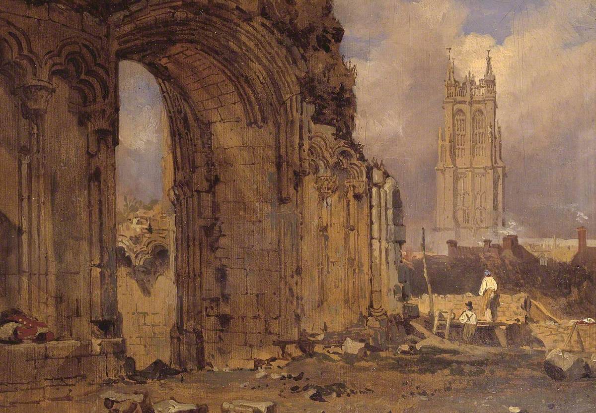 The Chapel of St Joseph of Arimathea, Glastonbury, from the south-east, vintage artwork by Samuel Prout, 12x8" (A4) Poster