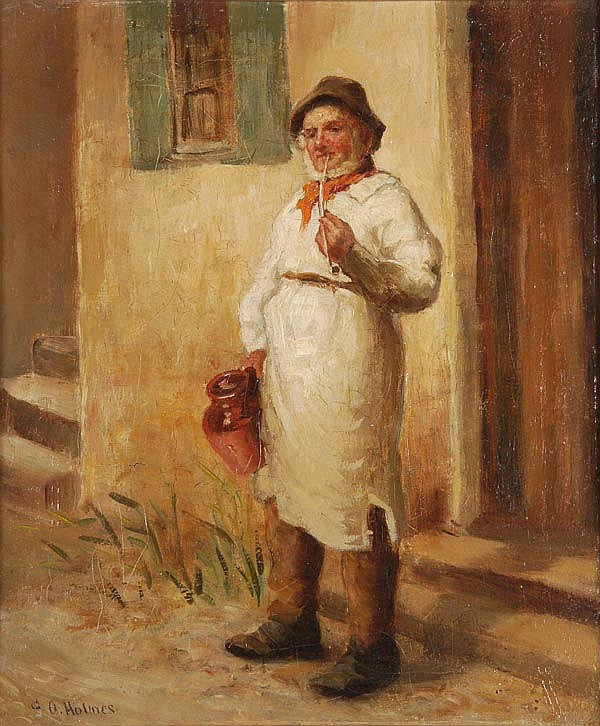 A Well Earned Smoke, vintage artwork by Attributed to George Augustus Holmes, 12x8" (A4) Poster