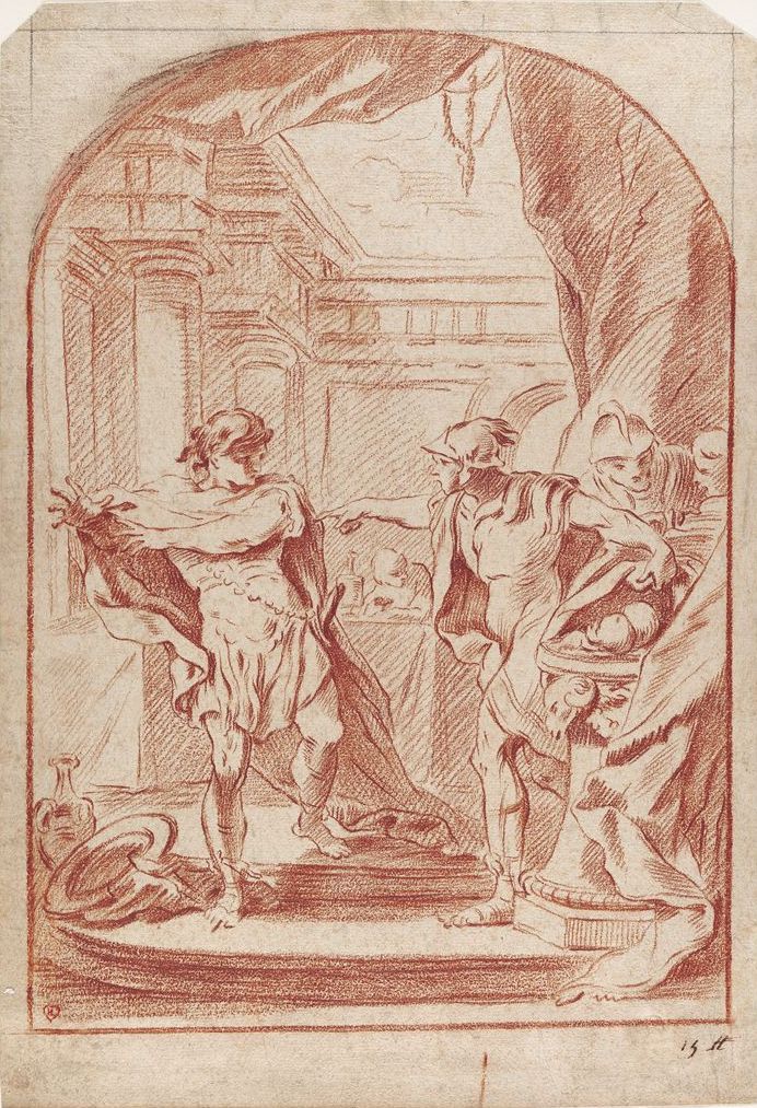 Atreus Showing his Brother Thyestes the Heads of his Children, vintage artwork by François Boucher, 12x8" (A4) Poster