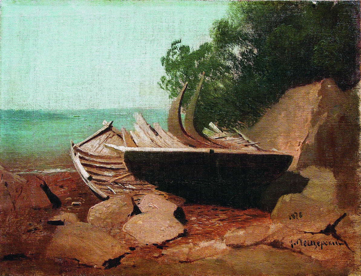 Boats on the Beach, vintage artwork by Arseny Meschersky, 12x8" (A4) Poster