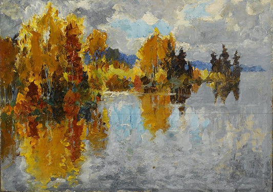 Autumn on the River, vintage artwork by Konstantin Gorbatov, 12x8" (A4) Poster