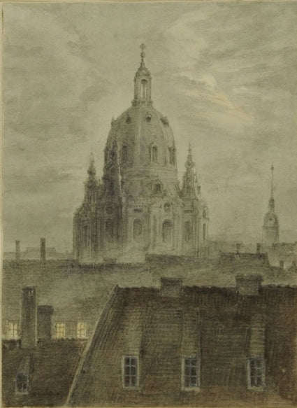 Frauenkirche in Dresden, vintage artwork by Carl Gustav Carus, 12x8" (A4) Poster
