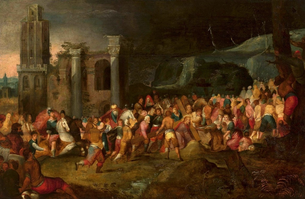 Bearing of the Cross, vintage artwork by Adriaen van Stalbemt, 12x8" (A4) Poster