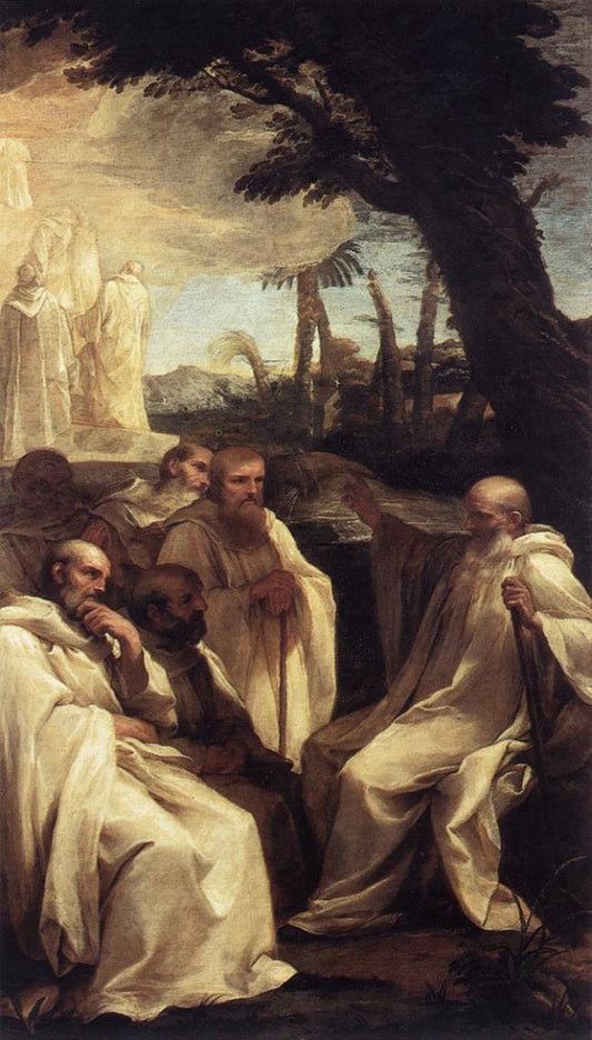 Vision of St. Romuald, vintage artwork by Andrea Sacchi, 12x8" (A4) Poster
