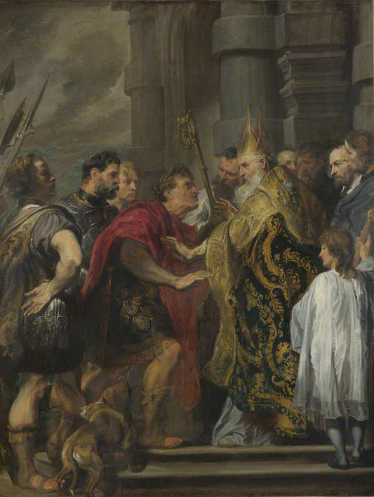 The Emperor Theodsius is Forbidden by  Saint Ambrose to enter Milan Cathedral, vintage artwork by Anthony van Dyck, 12x8" (A4) Poster