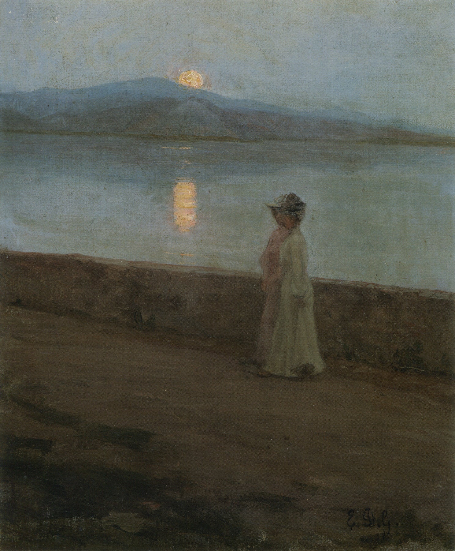 Moonlight on the lake by Elin Kleopatra Danielson-Gambogi,A3(16x12")Poster