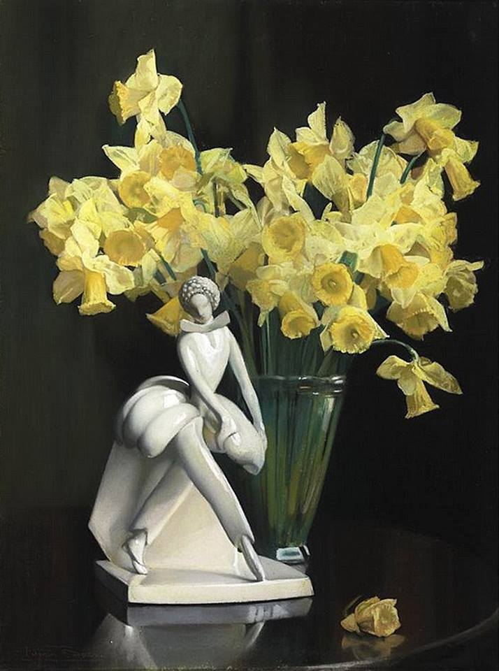 l life, daffodils and a blanc de chine dancer by Firmin Baes,16x12(A3) Poster