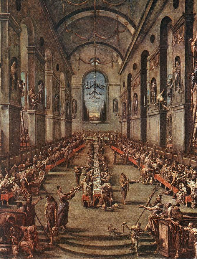 The Observant Friars in the Refectory, vintage artwork by Alessandro Magnasco, 12x8" (A4) Poster