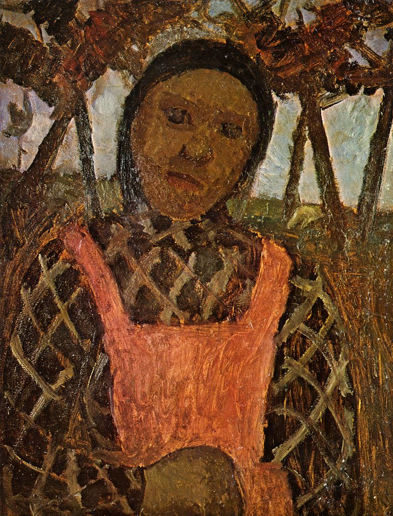 Peasant girl with pink skirt, vintage artwork by Paula Modersohn-Becker, 12x8" (A4) Poster