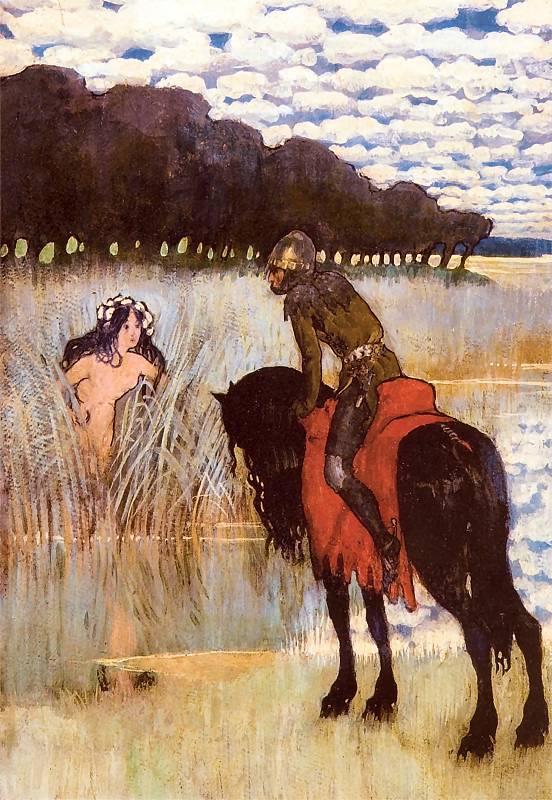 Knight and Mermaid, vintage artwork by Edward Okuń, 12x8" (A4) Poster