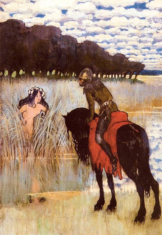 Knight and Mermaid, vintage artwork by Edward Okuń, 12x8" (A4) Poster