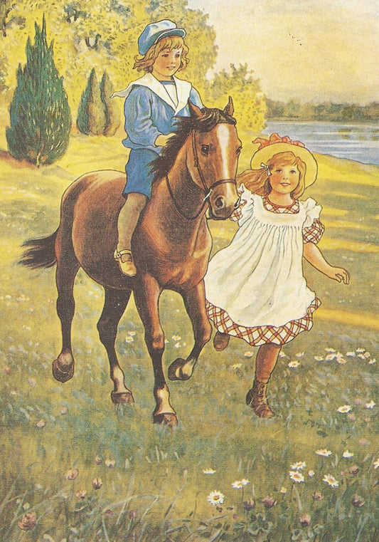 Riding, vintage artwork by Jenny Nyström, 12x8" (A4) Poster