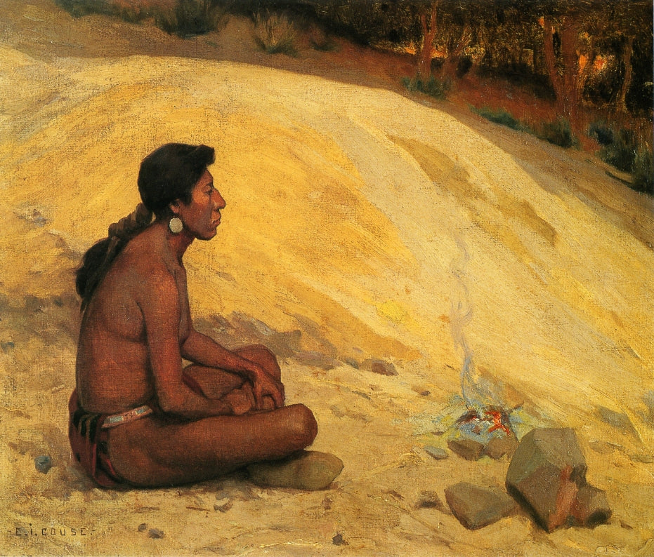 Indian Seated by a Campfire by Eanger Irving Couse,A3(16x12")Poster