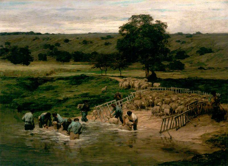 Le lavage des moutons, vintage artwork by Leon Augustin Lhermitte, 12x8" (A4) Poster